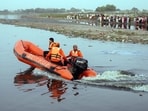 Rescue operation underway as a boat carrying tourists capsized in the Yamuna River leaving at least six people dead and several others missing in Vrindavan, in Mathura on Friday. Rescue operation underway as a boat carrying tourists capsized in the Yamuna River leaving at least six people dead and several others missing in Vrindavan, in Mathura on Friday.