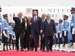 US Vice President JD Vance, center, walks with Pakistan's Chief of Defence Forces and Chief of Army Staff Field Marshall Asim Munir, left, and Pakistani Deputy Prime Minister and Foreign Minister Mohammad Ishaq Dar after arriving for talks with Iranian officials in Islamabad, Pakistan, (AP)