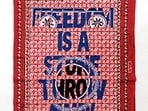 An embroidered cotton kanga by South African artist Lawrence Lemaoana. (Image courtesy Lawrence Lemaoana)