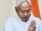Nitish Kumar after taking oath as Rajya Sabha member; the oath was administered by Vice President of India and Rajya Sabha chairman CP Radhakrishnan.