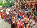 People stand in queues to cast their votes in the Bihar Panchayat elections 2021 in Hajipur. (PTI) People stand in queues to cast their votes in the Bihar Panchayat elections 2021 in Hajipur. (PTI)