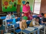 Students attending a class without uniforms in Ludhiana on Saturday. (HT Photo) Students attending a class without uniforms in Ludhiana on Saturday. (HT Photo)