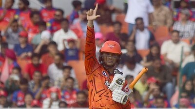 It was a fine performance from Abhishek Sharma – 74(28), with eight sixes, as he worked his way back into form and looked incredibly threatening at the top of the order. Great news for SRH. (Hindustan Times) It was a fine performance from Abhishek Sharma – 74(28), with eight sixes, as he worked his way back into form and looked incredibly threatening at the top of the order. Great news for SRH. (Hindustan Times)