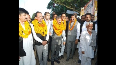 Chief minister Sukhvinder Singh Sukhu on Saturday laid the foundation stone for site development and infrastructure works under the Bulk Drug Park project of national importance, currently under construction at Polian Beet in the Haroli subdivision of Una district estimated at a cost of ₹250 crore. (HT Photo) Chief minister Sukhvinder Singh Sukhu on Saturday laid the foundation stone for site development and infrastructure works under the Bulk Drug Park project of national importance, currently under construction at Polian Beet in the Haroli subdivision of Una district estimated at a cost of ₹250 crore. (HT Photo)