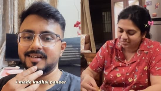 A man cooked his wife’s favourite dish during work hours, and her sweet reaction in the video won hearts online. (Instagram/lenslife0108 )