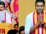 Tamilaga Vettri Kazhagam (TVK) President and actor Vijay announces the candidates for 2026 Assembly Elections, in Chennai on Sunday.  TVK General Secretary Aadhav Arjuna also present. 