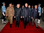 The Iranian delegation led by parliament speaker Mohammad Baqer Qalibaf and Foreign Minister Abbas Araqchi is welcomed by Pakistan's Chief of Army Staff (COAS) Asim Munir.