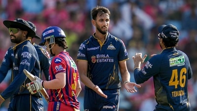 Four wickets and the purple cap for Prasidh Krishna, who was once again at his best. Short, sharp bowling at pace, getting LSG's batters into trouble and continuing his wicket-taking ways. (PTI) Four wickets and the purple cap for Prasidh Krishna, who was once again at his best. Short, sharp bowling at pace, getting LSG's batters into trouble and continuing his wicket-taking ways. (PTI)
