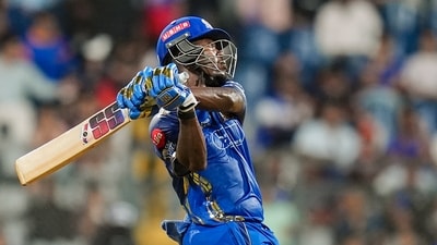 Sherfane Rutherford played a cameo of 71 from 31 balls but that was not enough for MI. (PTI) Sherfane Rutherford played a cameo of 71 from 31 balls but that was not enough for MI. (PTI)