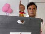 Assam chief minister Himanta Biswa Sarma after casting his vote on April 9 (ANI Video Grab)