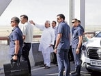 Bihar CM Nitish Kumar inspects the bridge being constructed parallel to JP Setu in Patna, Monday (SANTOSH KUMAR/HT)