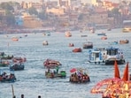 Boats seen on the Ganga as officials stress adherence to safety guidelines. (HT Photo)