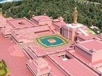 Preparations underway at Ekatma Dham in Omkareshwar ahead of the five-day Adi Shankaracharya festival beginning April 17.