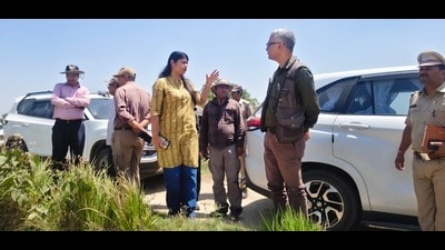 Sanjay Kumar Pathak, additional managing director, UP Forest Corporation in Semariya village of Bhira range of Dudhwa Buffer Zone on Monday. (HT Photo) Sanjay Kumar Pathak, additional managing director, UP Forest Corporation in Semariya village of Bhira range of Dudhwa Buffer Zone on Monday. (HT Photo)