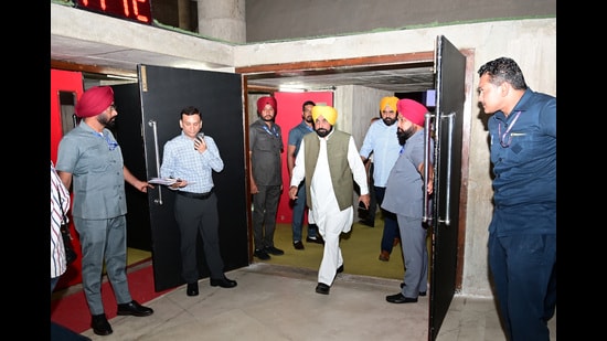 Chief minister Bhagwant Mann at the Punjab Vidhan Sabha in Chandigarh on Monday. (Ravi Kumar/ HT)