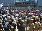 Heavy police deployment in Noida's Phase 2 industrial area after workers' protest over wage hike demands turned violent in Noida, Uttar Pradesh, India, on Monday, April 13, 2026.