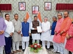 A Jharkhand BJP delegation meets Governor Santosh Gangwar in Ranchi on Tuesday (HT PHOTO)