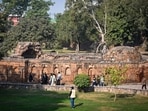 A view of ruins inside the Feroz Shah Kotla during a MCD heritage walk in 2024. (HT Archive)