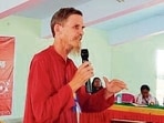 Economist Jean Drèze speaks at an event in Bokaro on Tuesday (HT PHOTO)