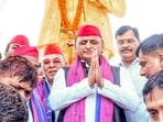 Samajwadi Party president Akhilesh Yadav after paying tribute at the statue of Dr BR Ambedkar on the occasion of his birth anniversary, in Lucknow on Tuesday. (ANI Photo)