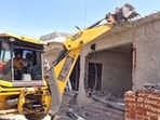 Shops being demolished in Khanna on Monday. (HT File)