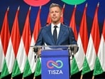 Peter Magyar, leader of the pro-European conservative TISZA party, delivers a press conference at the HUNGEXPO Congress and Exhibition Center in Budapest, Hungary, on April 13, 2026. 
