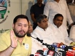 The former deputy chief minister accused Nitish Kumar of clearing the ground for the BJP and what he called its “Godse ideology” (Santosh Kumar/ HT)