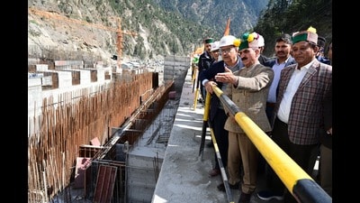 Himachal Pradesh CM Sukhvinder Singh Sukhu during his visit to the Shongtong–Karcham hydro project, in Kinnaur, on Tuesday. (HT Photo) Himachal Pradesh CM Sukhvinder Singh Sukhu during his visit to the Shongtong–Karcham hydro project, in Kinnaur, on Tuesday. (HT Photo)