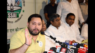 The former deputy chief minister accused Nitish Kumar of clearing the ground for the BJP and what he called its “Godse ideology” (Santosh Kumar/ HT) The former deputy chief minister accused Nitish Kumar of clearing the ground for the BJP and what he called its “Godse ideology” (Santosh Kumar/ HT)