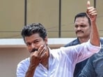 Tamilaga Vettri Kazhagam (TVK) chief Vijay during a roadshow, in Puducherry.