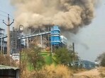 Sakti: Smoke billows after an explosion at a power plant, in Chhattisgarh's Sakti district, Tuesday, April 14, 2026. 
