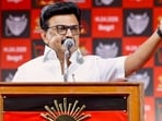 Tamil Nadu Chief Minister MK Stalin addresses a public meeting ahead of the Assembly elections, in Vellore.