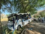 The mini-bus that met with the accident on the Chunni-Morinda road in Bassi Pathana area of Fatehgarh Sahib district on Tuesday night.
