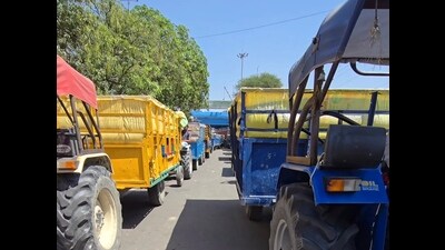 At Karnal’s new grain market on NH-44, farmer Veer Singh said he drove 32 km from Dachar village with his nephew to the mandi, where he waited three hours to get his gate pass issued. (HT Photo) At Karnal’s new grain market on NH-44, farmer Veer Singh said he drove 32 km from Dachar village with his nephew to the mandi, where he waited three hours to get his gate pass issued. (HT Photo)