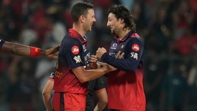 Josh Hazlewood returned in style and came up with figures of 1/20. He was chosen Player of the Match for his brilliant bowling in the powerplay. He took the wicket of Nicolas Pooran. He was also behind Rishabh Pant's elbow injury. (AP) Josh Hazlewood returned in style and came up with figures of 1/20. He was chosen Player of the Match for his brilliant bowling in the powerplay. He took the wicket of Nicolas Pooran. He was also behind Rishabh Pant's elbow injury. (AP)