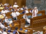 Union Home Minister Amit Shah speaks in the Lok Sabha during the Special session of Parliament, in New Delhi, Thursday, April 16, 2026.