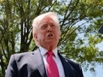 US President Donald Trump speaks to the media, as he departs the White House for Las Vegas, Nevada, in Washington, D.C.
