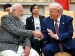 US President Donald Trump shakes hands with Prime Minister Narendra Modi in the Oval Office of the White House in Washington, DC, on February 13, 2025. 