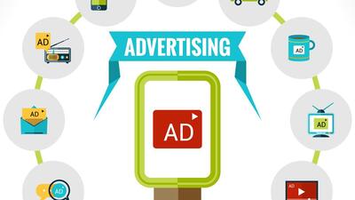 Advertising concept with outdoor billboard with ad and marketing icons set vector illustration Advertising concept with outdoor billboard with ad and marketing icons set vector illustration
