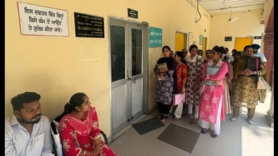 Candidates wait for their turn for the clinical assistant interviews at the civil surgeon’s office on Tuesday. (Manish/HT) Candidates wait for their turn for the clinical assistant interviews at the civil surgeon’s office on Tuesday. (Manish/HT)