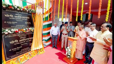 Chief minister Yogi Adityanath at the inauguration of a security building to enhance protection of Gorakhnath temple in Gorakhpur on Thursday. (ANI) Chief minister Yogi Adityanath at the inauguration of a security building to enhance protection of Gorakhnath temple in Gorakhpur on Thursday. (ANI)