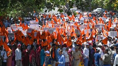 The demonstration underscored the mounting discontent among contractual workers, bank employees, ASHA workers and hawkers among others (Raju Shinde/HT Photo) The demonstration underscored the mounting discontent among contractual workers, bank employees, ASHA workers and hawkers among others (Raju Shinde/HT Photo)