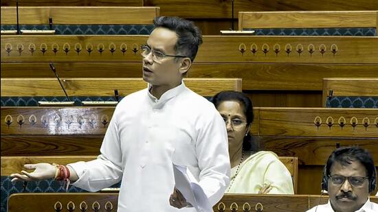 Congress lawmaker Gaurav Gogoi in the Lok Sabha. (PTI)