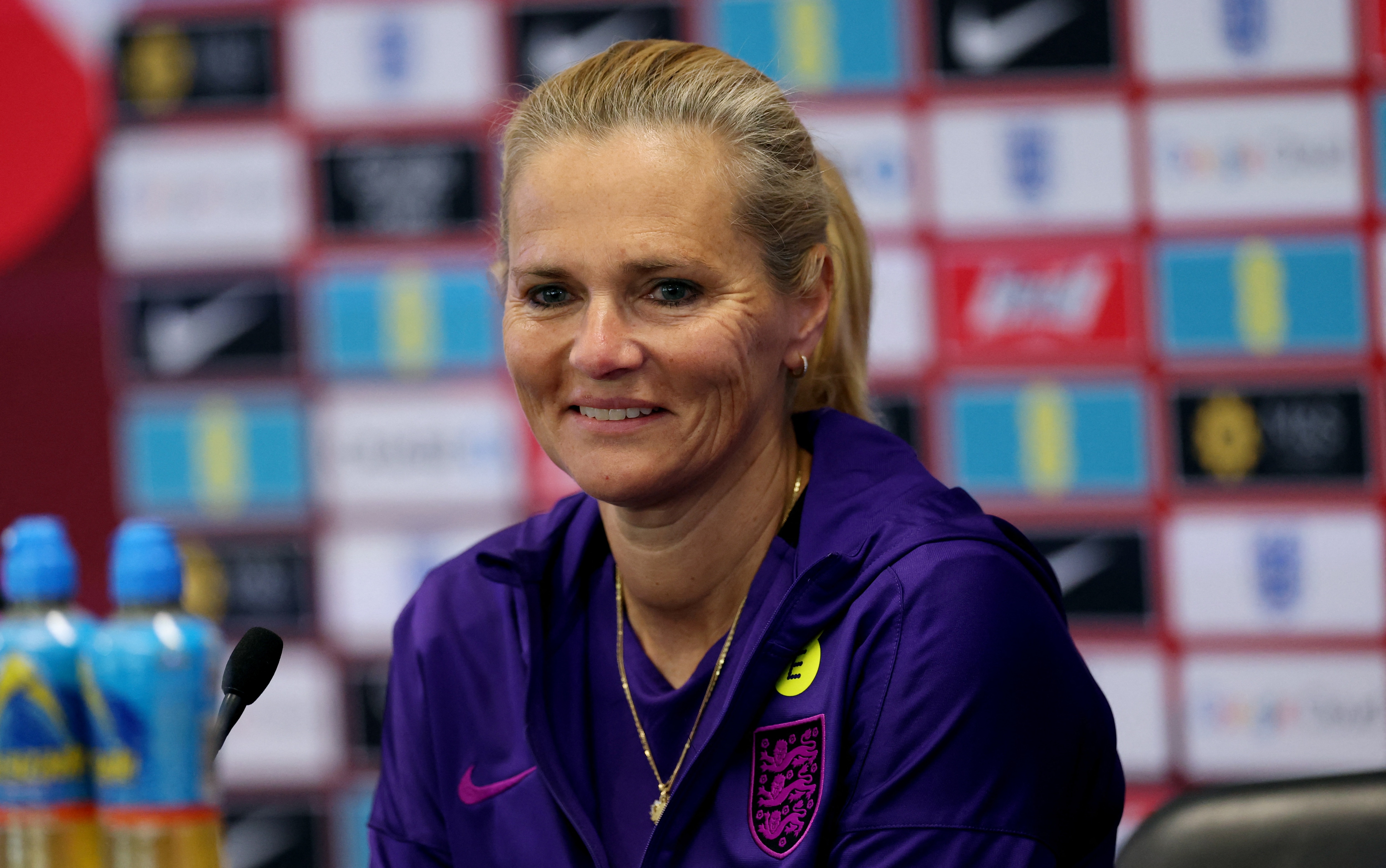 England manager Sarina Wiegman at a press conference. (Reuters)