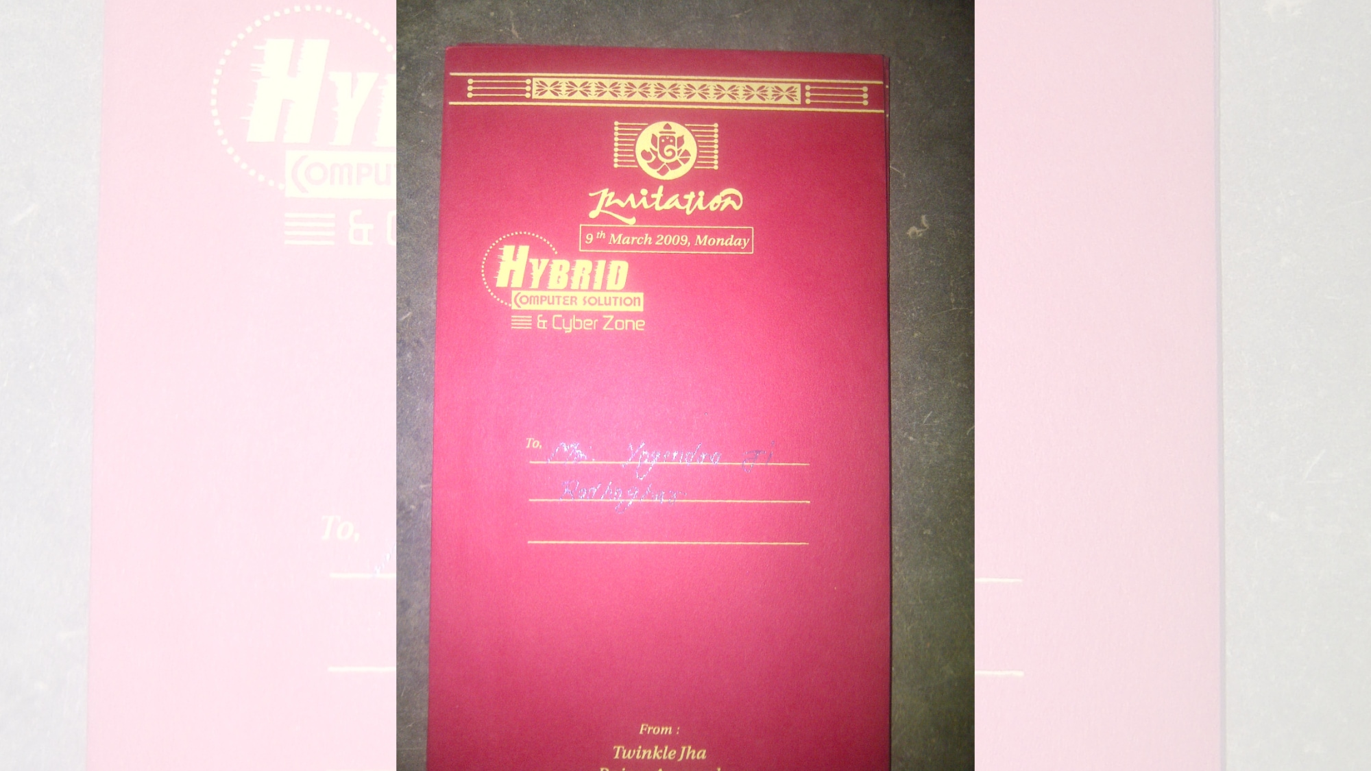 Durgesh Ojha still has a picture of the invitation cards that went out when he opened a cyber cafe in Guna, Madhya Pradesh. Durgesh Ojha still has a picture of the invitation cards that went out when he opened a cyber cafe in Guna, Madhya Pradesh.