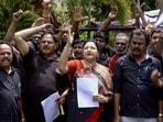 Tamil Nadu's ruling DMK and its alliance partners stage a protest in Chennai against the constitutional amendments and delimitation proposed by the Modi government. 