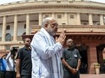 Union Home Minister Amit Shah at the Parliament premises on the second day of Parliament’s three-day Special Session, in New Delhi on Friday.