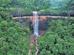 Chiplun, India - July 26, 2022: Flowing Savatsada waterfall during monsoon in Chiplun, India, on Tuesday, July 26, 2022. Anil Phalke