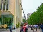 Delhi Fire Services organised a public awareness drill at HT House on KG Marg on Friday (Vipin Kumar/ HT)