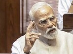 Prime Minister Narendra Modi speaks in the Rajya Sabha during the special session of Parliament in New Delhi on Friday, April 17, 2026.